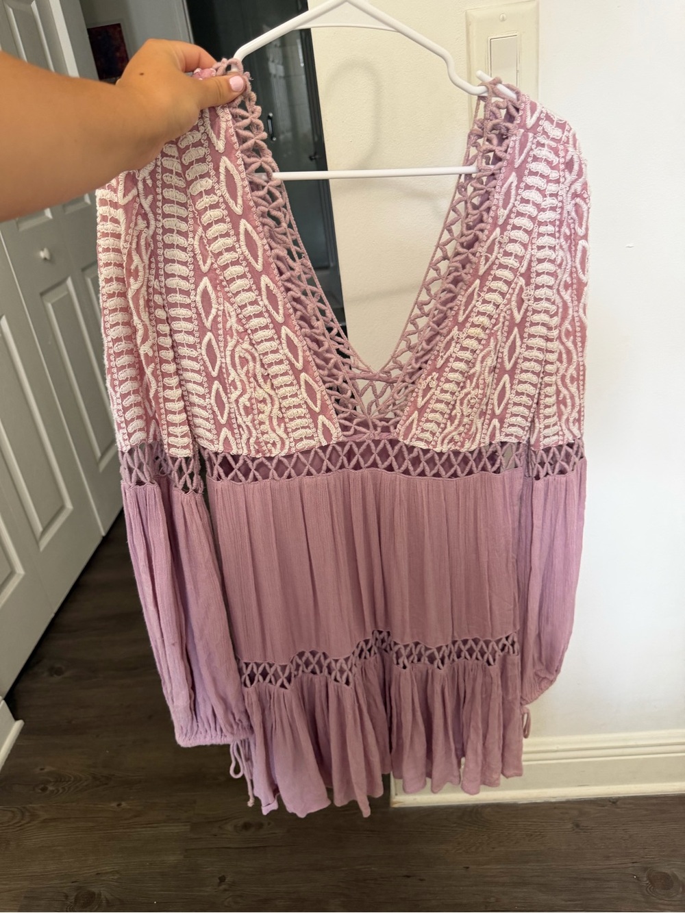 Free People Dusty Mauve Crochet Detail Tunic
